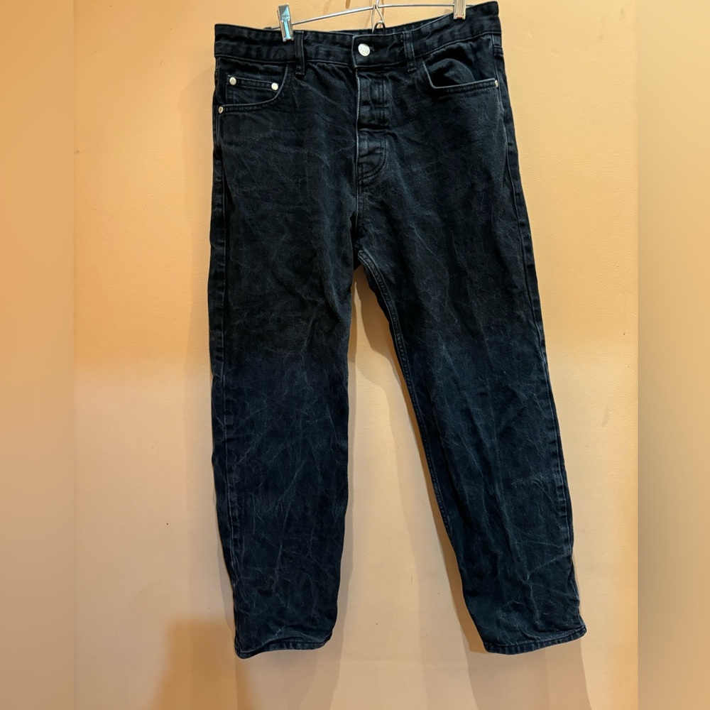 Zara Black Button Fly Straight Leg Marble Size 32 Jeans